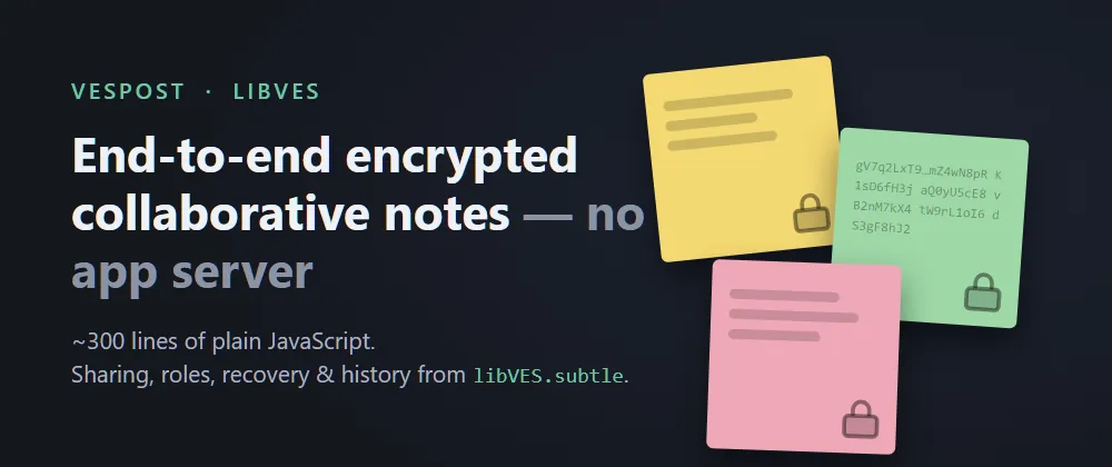 End-to-end encrypted collaborative notes in ~300 lines of JavaScript — no app server